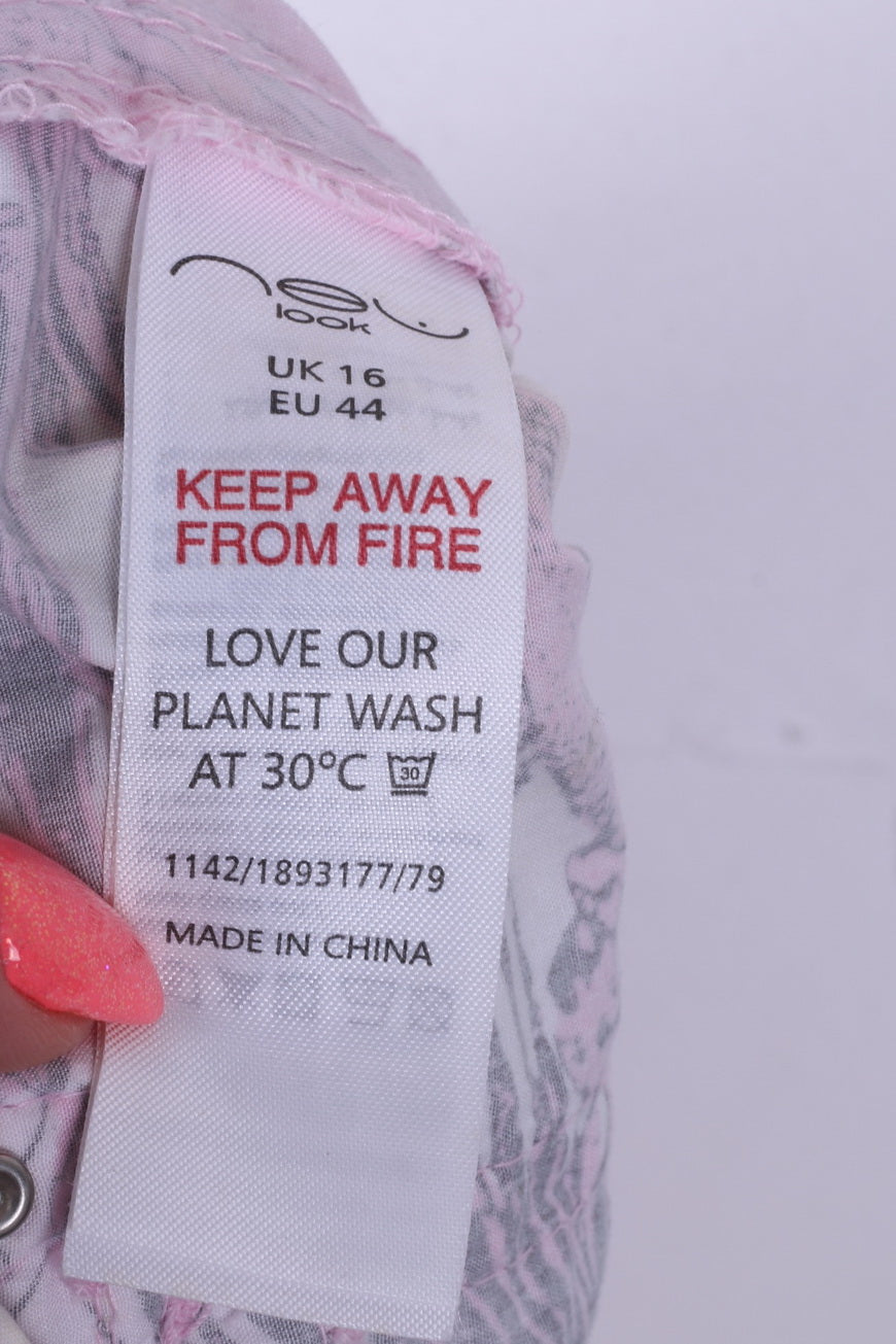 New Look Womens 16 44 Shorts Pantaloni Pink Surf Wear Cotton Flower Print Beach