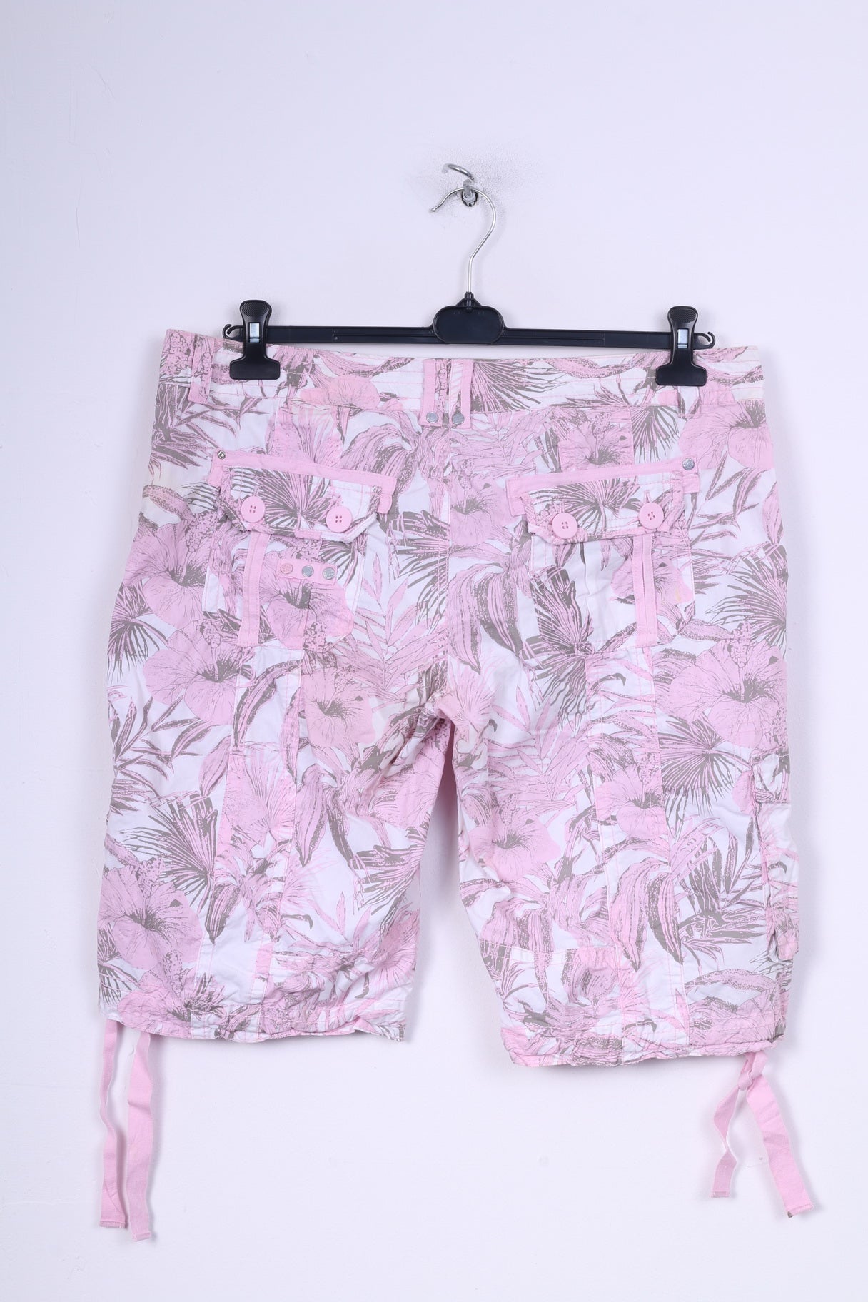 New Look Womens 16 44 Shorts Pantaloni Pink Surf Wear Cotton Flower Print Beach