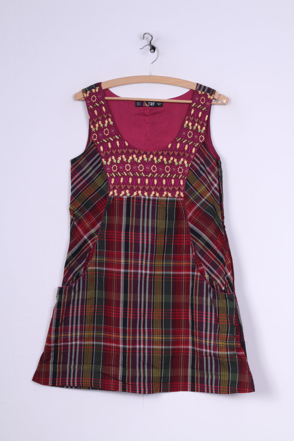 TRF Mini robe à carreaux violets pour femme - Tunique brodée indienne - Robe folklorique 