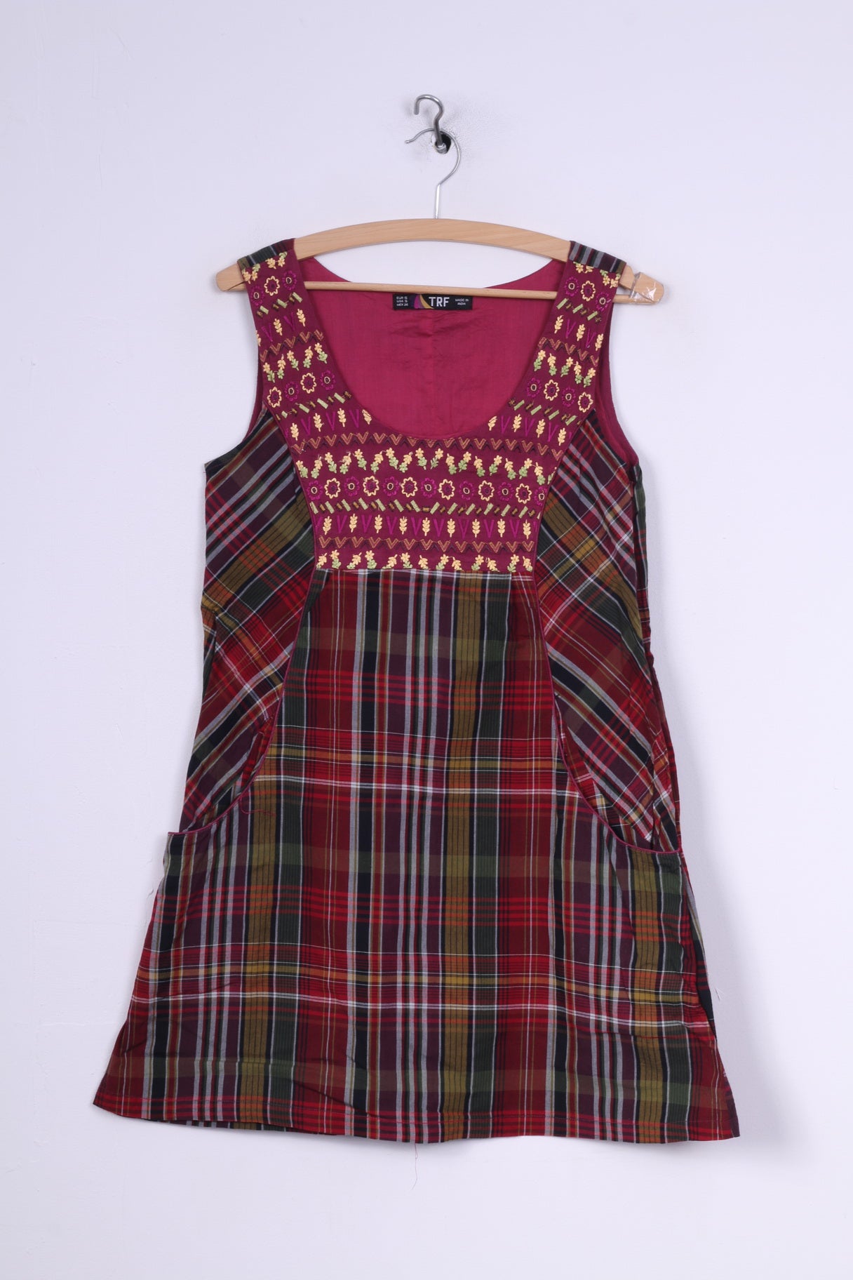 TRF Mini robe à carreaux violets pour femme - Tunique brodée indienne - Robe folklorique 