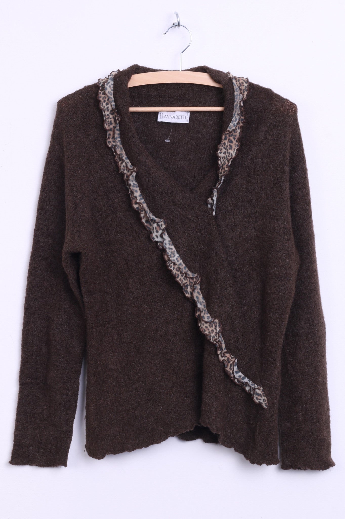 Anna Betti Womens L Jumper Sweater V Neck Brown Mohair Italy - RetrospectClothes