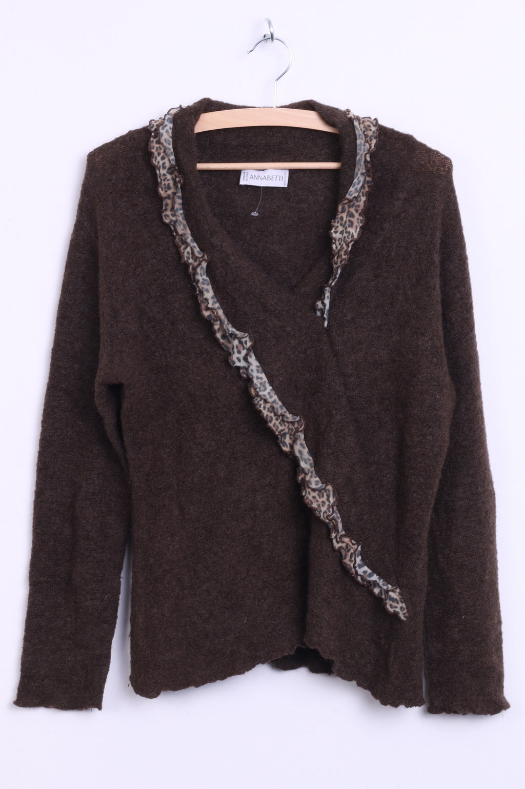 Anna Betti Womens L Jumper Sweater V Neck Brown Mohair Italy - RetrospectClothes