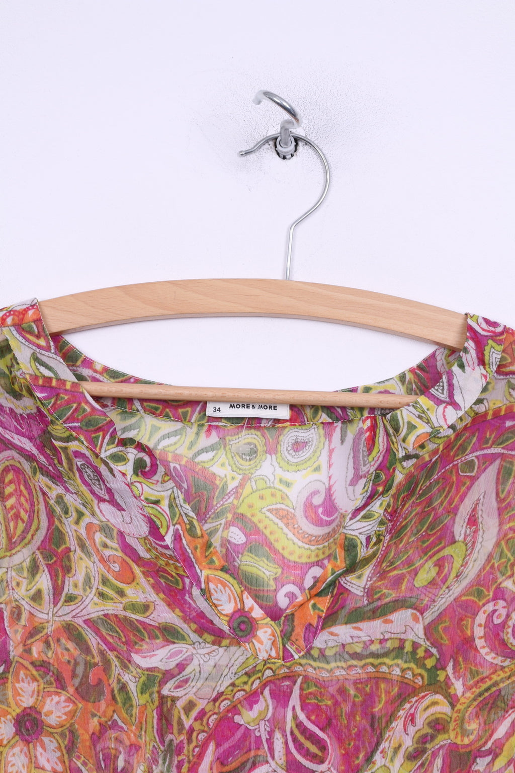 More&amp; More Camicetta da donna 34 XS trasparente manica lunga stampa multipla scollo a V multicolore