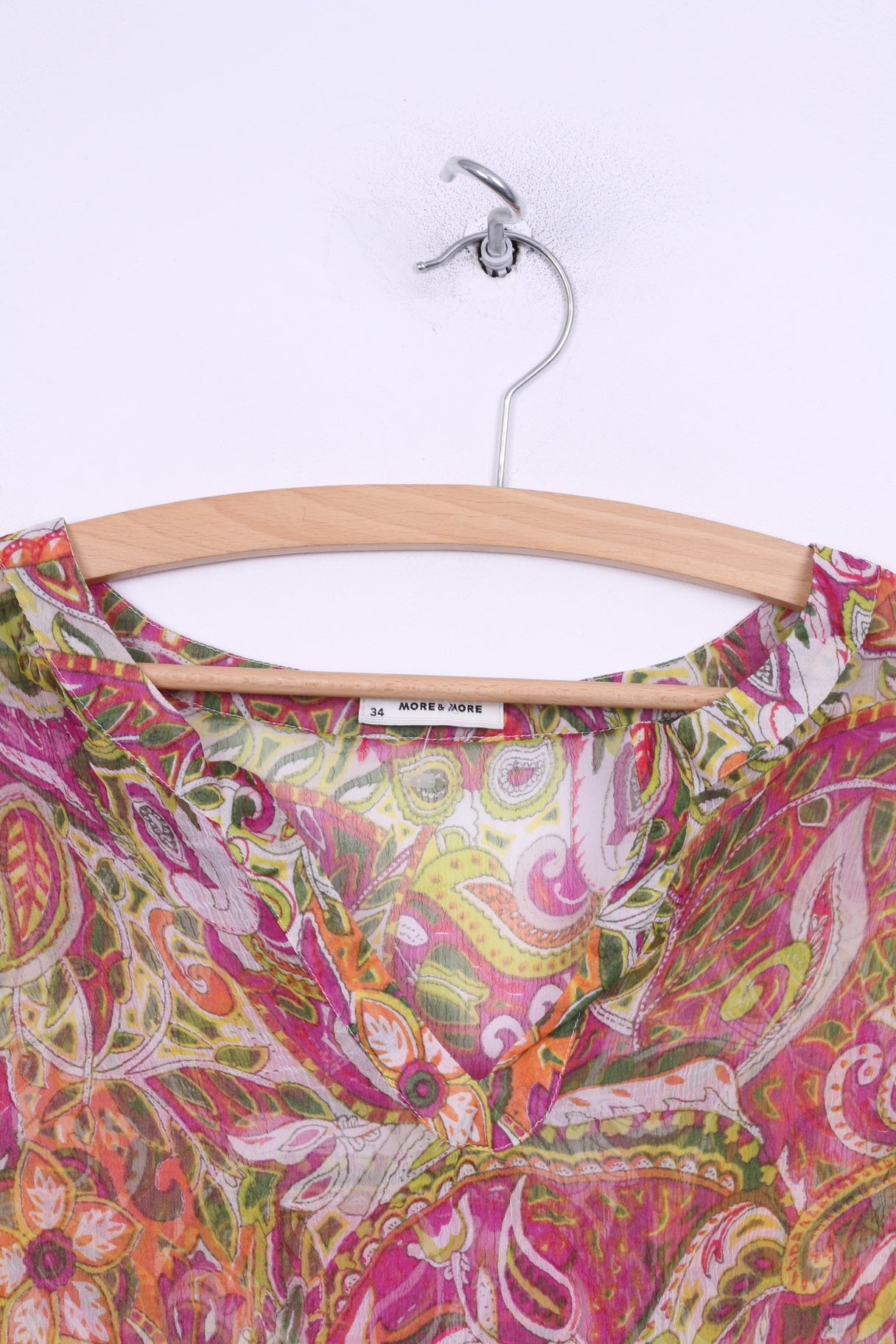 More& More Womens 34 XS Blouse Transparent Long Sleeve Multi Print V Neck Mulicolor
