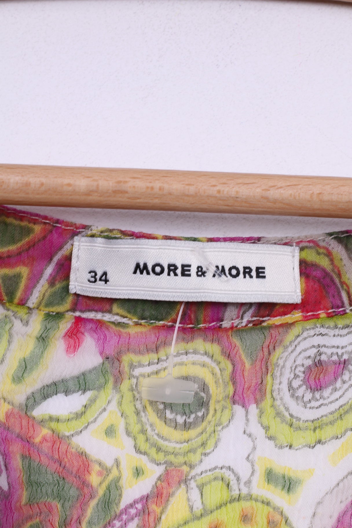 More& More Womens 34 XS Blouse Transparent Long Sleeve Multi Print V Neck Mulicolor