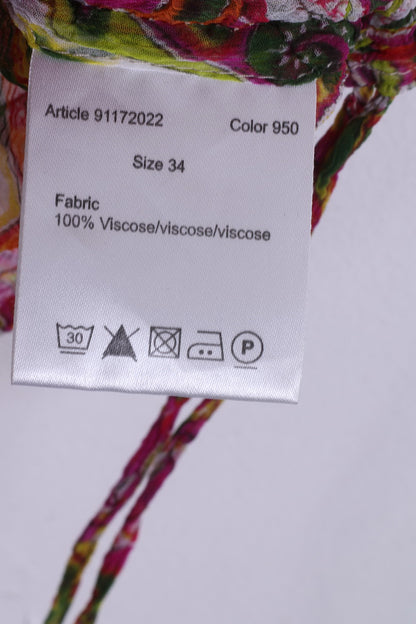 More&amp; More Chemisier transparent à manches longues pour femme, 34 XS, imprimé multicolore, col en V, multicolore