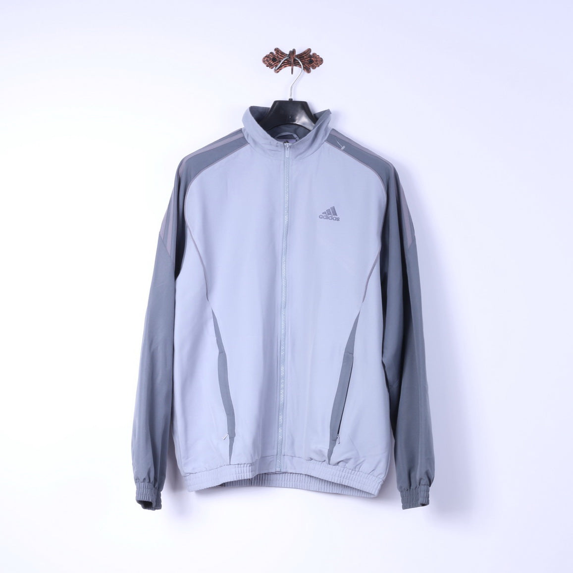 Adidas Mens 42/44 XL Jacket Grey Zip Up Lightweight Active Football Sport Top