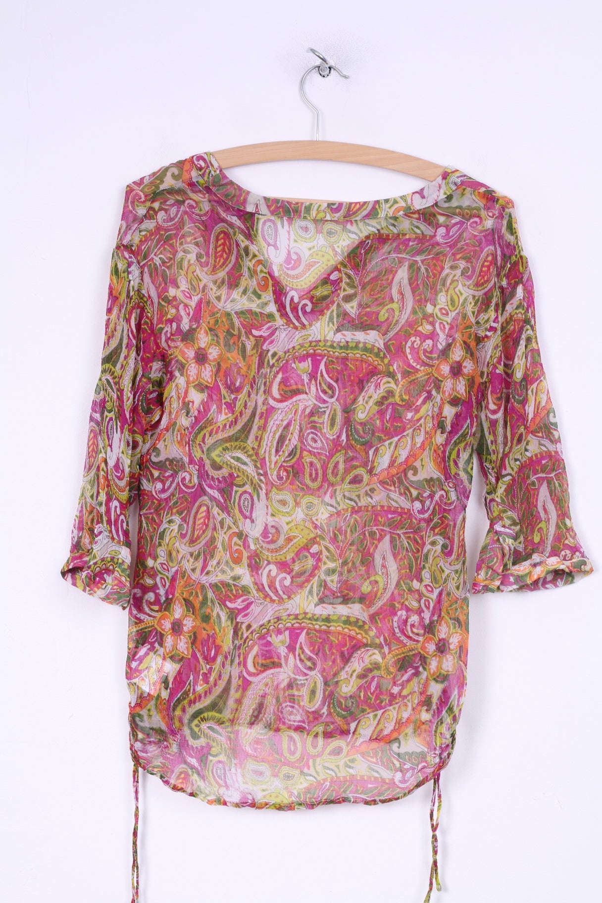 More& More Womens 34 XS Blouse Transparent Long Sleeve Multi Print V Neck Mulicolor