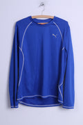 Puma Mens L Long Sleeved Shirt Blue Stertch Training Sport Football Crew Neck Top