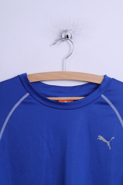 Puma Mens L Long Sleeved Shirt Blue Stertch Training Sport Football Crew Neck Top