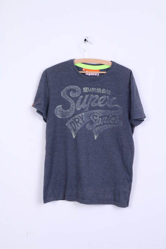 T-shirt da uomo Superdry L in cotone grigio girocollo