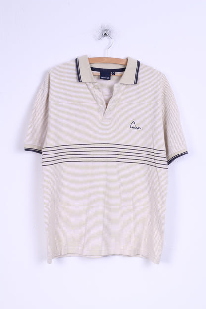 Head Mens L Polo Shirt Beige Striped Detailed Buttons Cotton