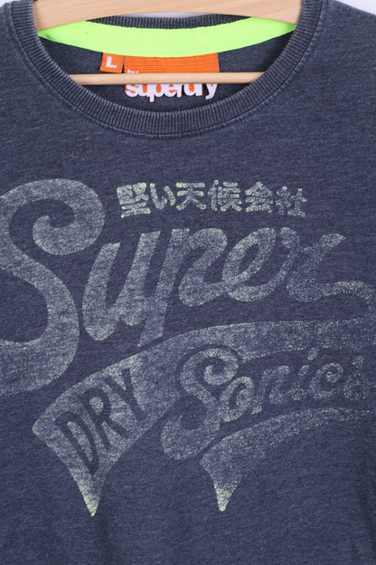 Superdry Mens L T-Shirt Grey Cotton Crew Neck