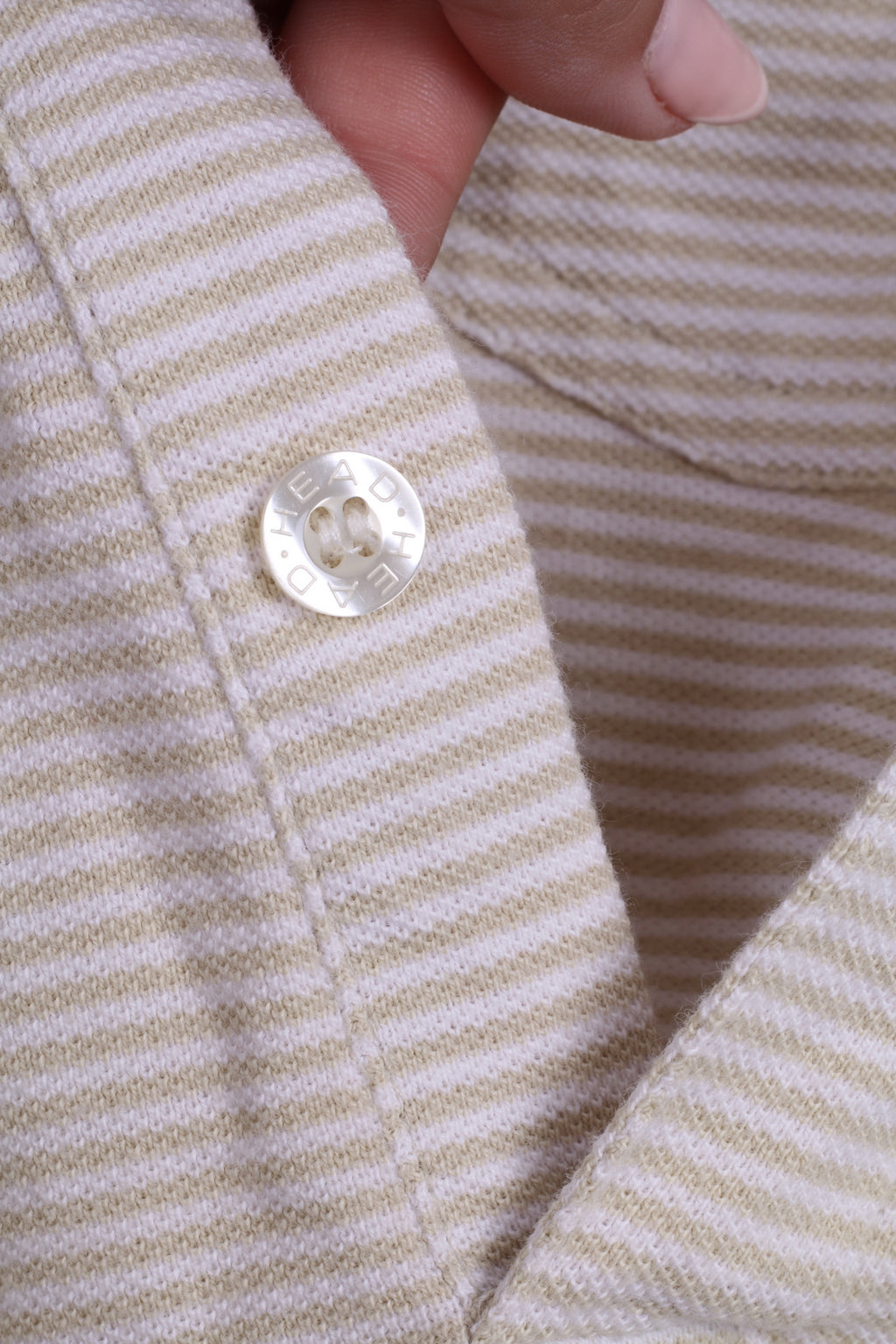 Head Mens L Polo Shirt Beige Striped Detailed Buttons Cotton