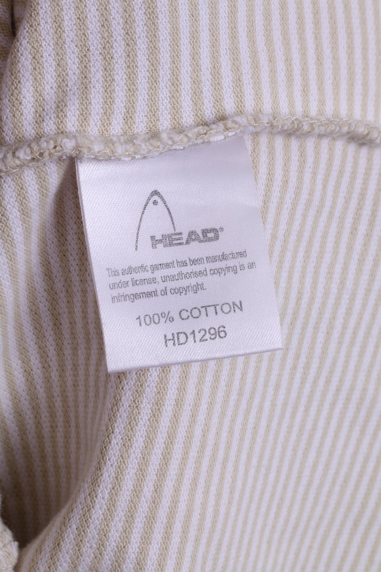 Head Mens L Polo Shirt Beige Striped Detailed Buttons Cotton
