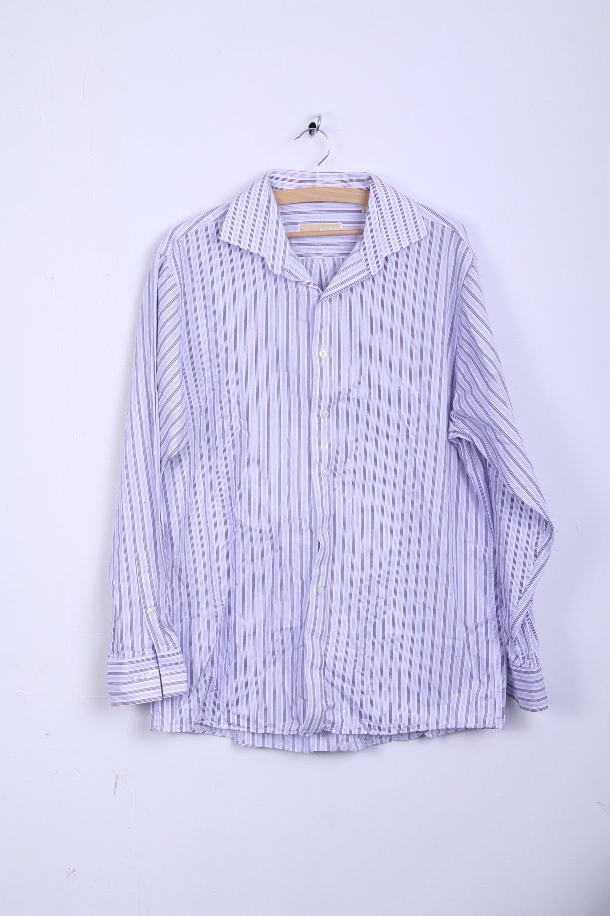 Michael Kors Mens 16.5 34/36 XL Casual Shirt Striped Cotton White Long Sleeve