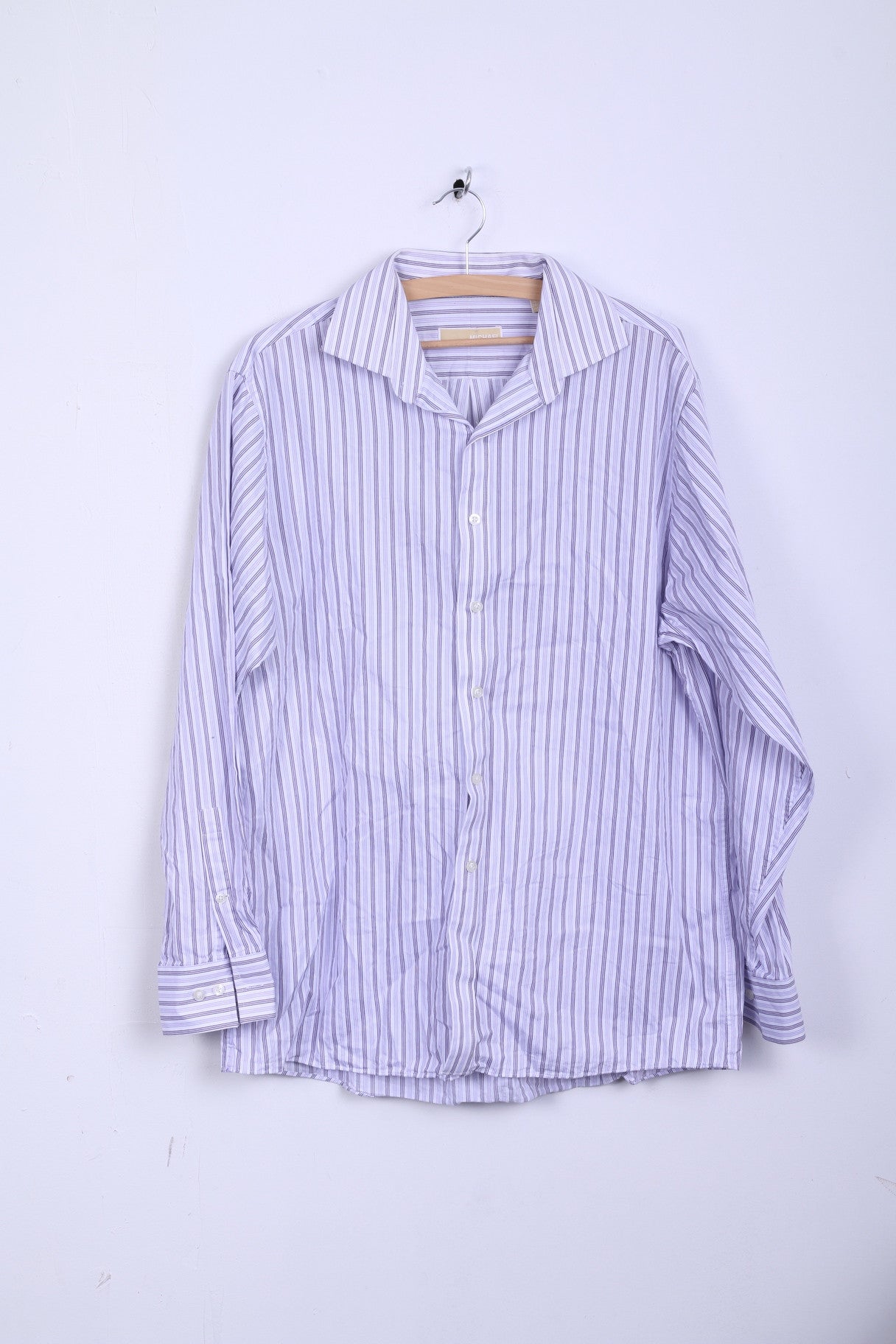 Michael Kors Uomo 16.5 34/36 XL Camicia casual a righe in cotone bianco a maniche lunghe