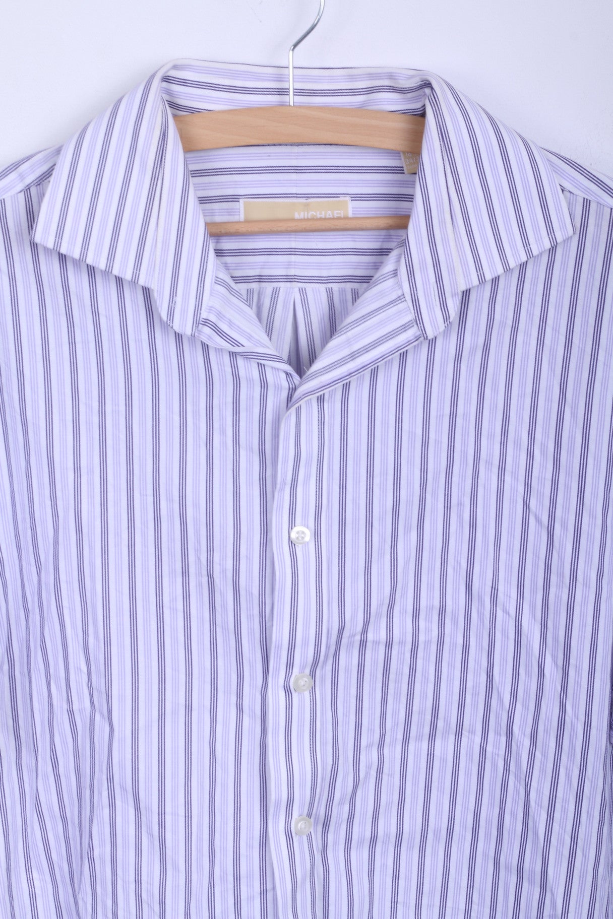 Michael Kors Mens 16.5 34/36 XL Casual Shirt Striped Cotton White Long Sleeve