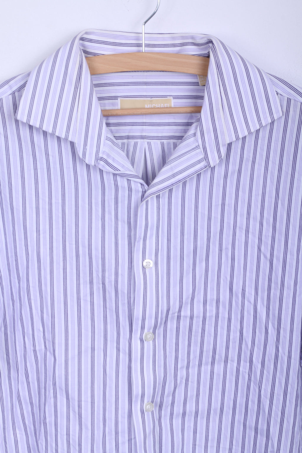 Michael Kors Uomo 16.5 34/36 XL Camicia casual a righe in cotone bianco a maniche lunghe
