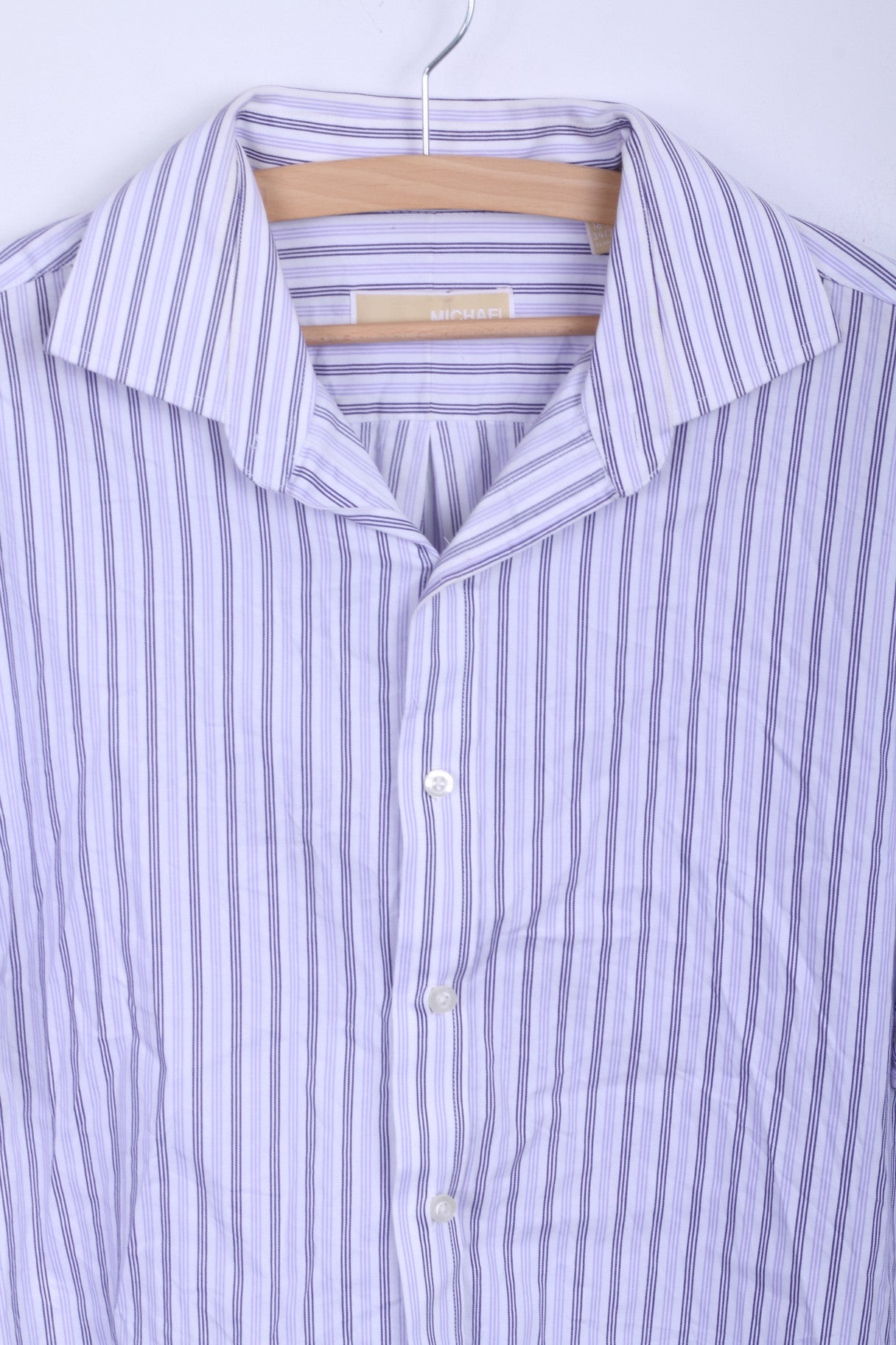 Michael Kors Uomo 16.5 34/36 XL Camicia casual a righe in cotone bianco a maniche lunghe