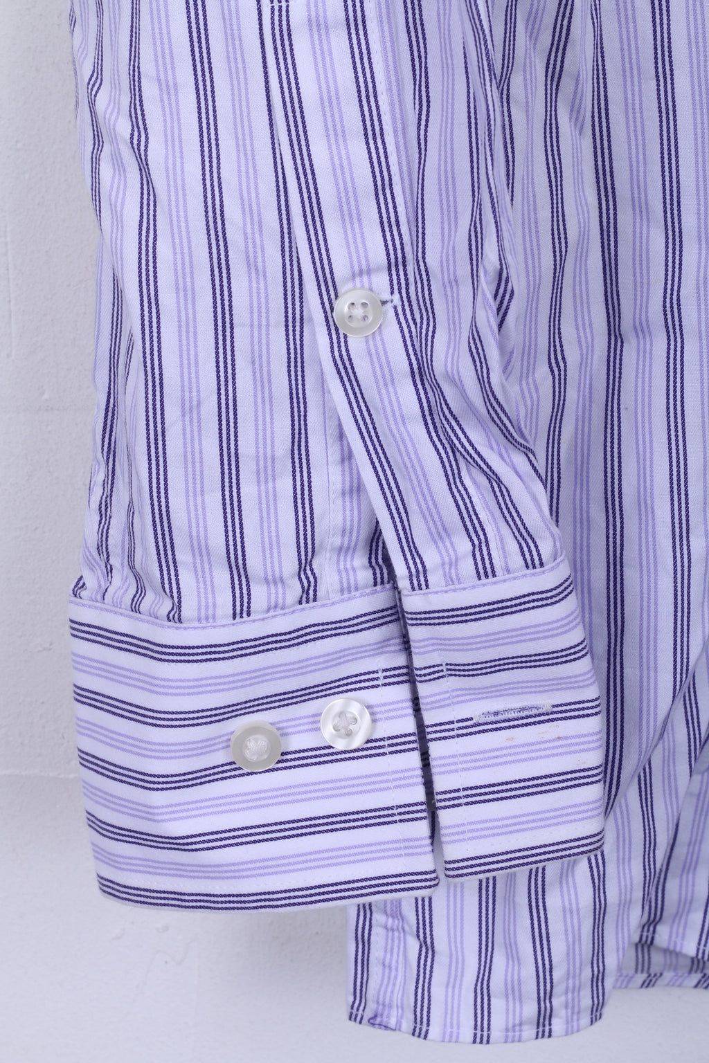 Michael Kors Uomo 16.5 34/36 XL Camicia casual a righe in cotone bianco a maniche lunghe