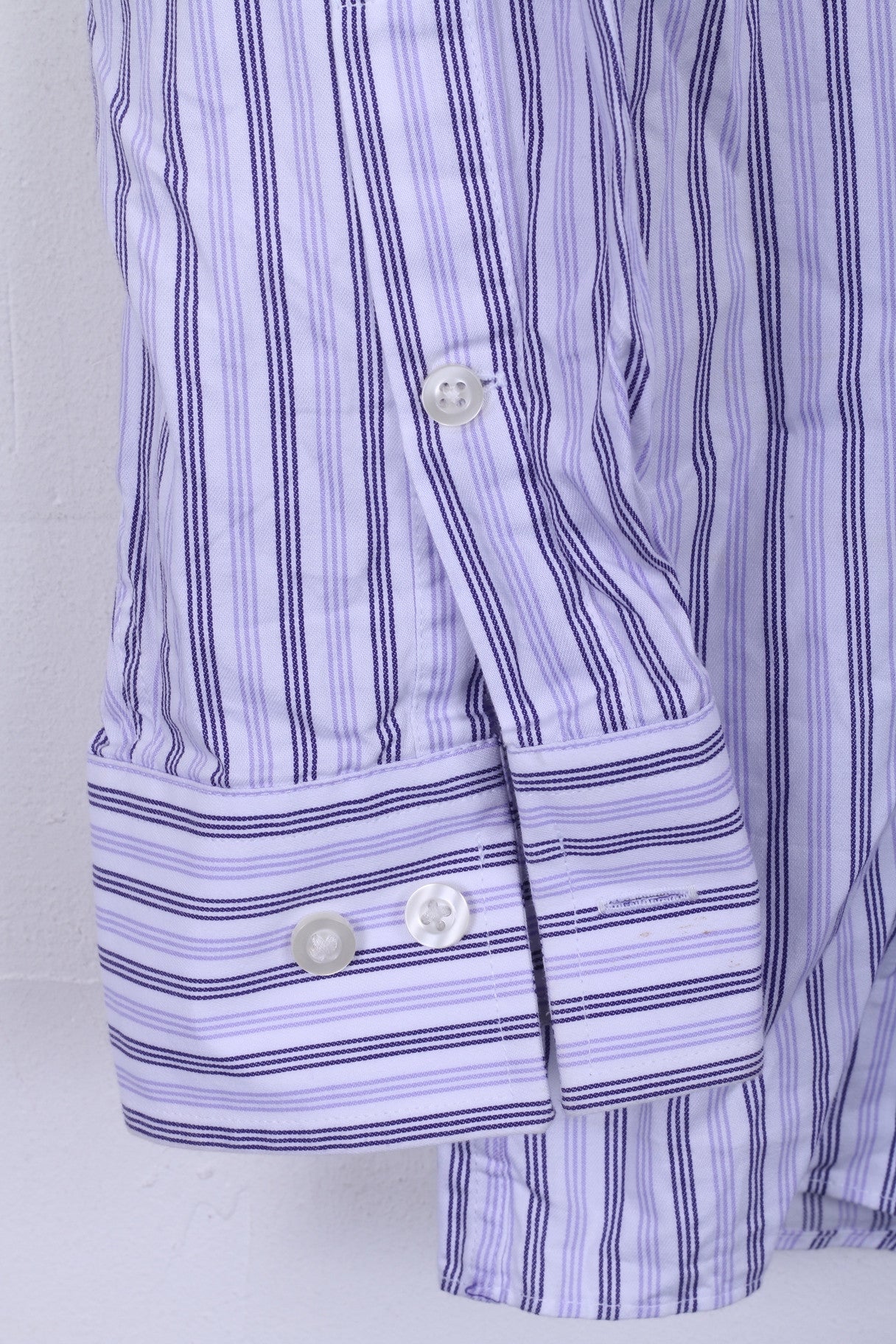 Michael Kors Uomo 16.5 34/36 XL Camicia casual a righe in cotone bianco a maniche lunghe