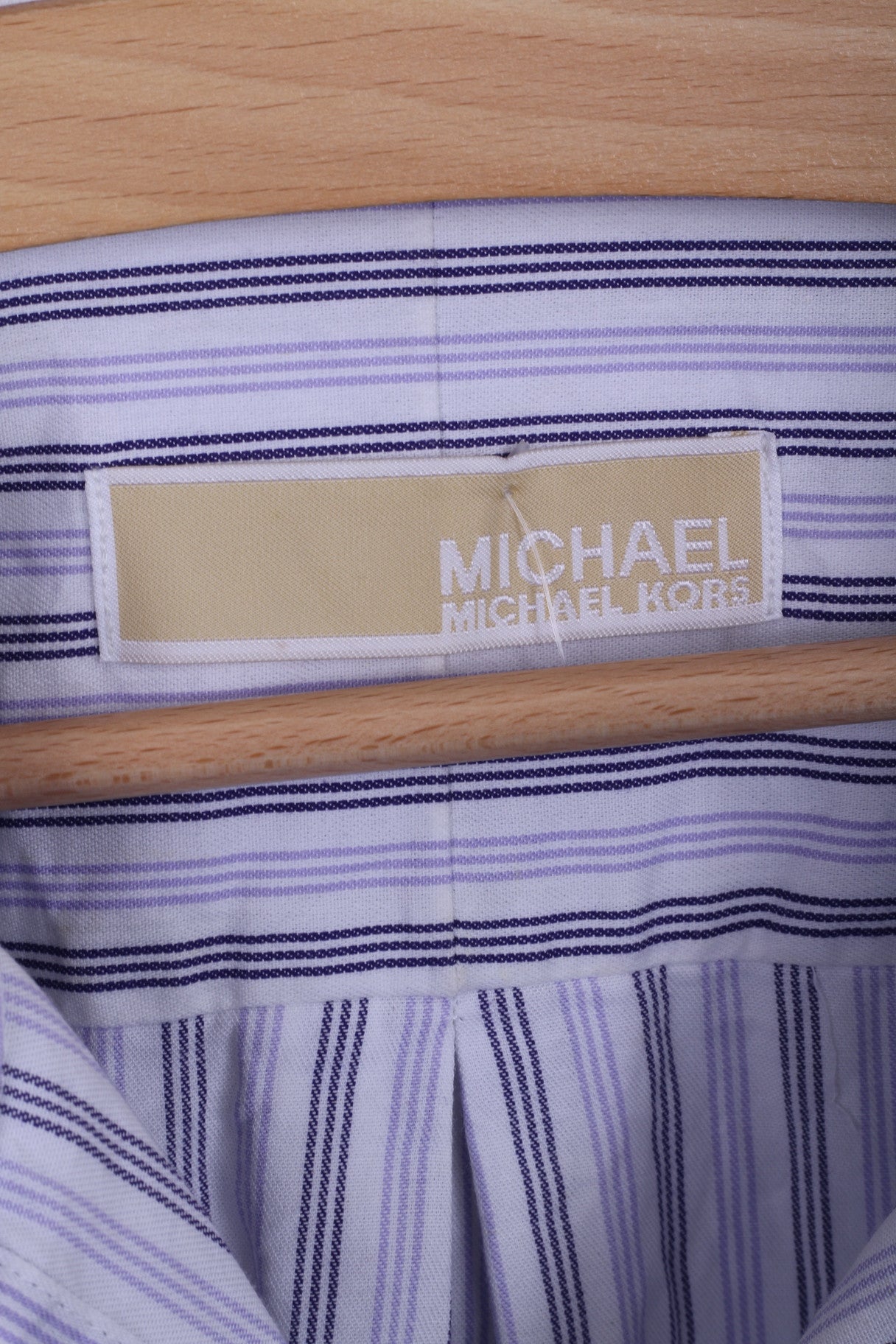Michael Kors Uomo 16.5 34/36 XL Camicia casual a righe in cotone bianco a maniche lunghe