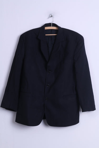 Jaeger By Giovanni Tonella Hommes 54 L Veste Noir Laine Rayé Top Costume Blazer