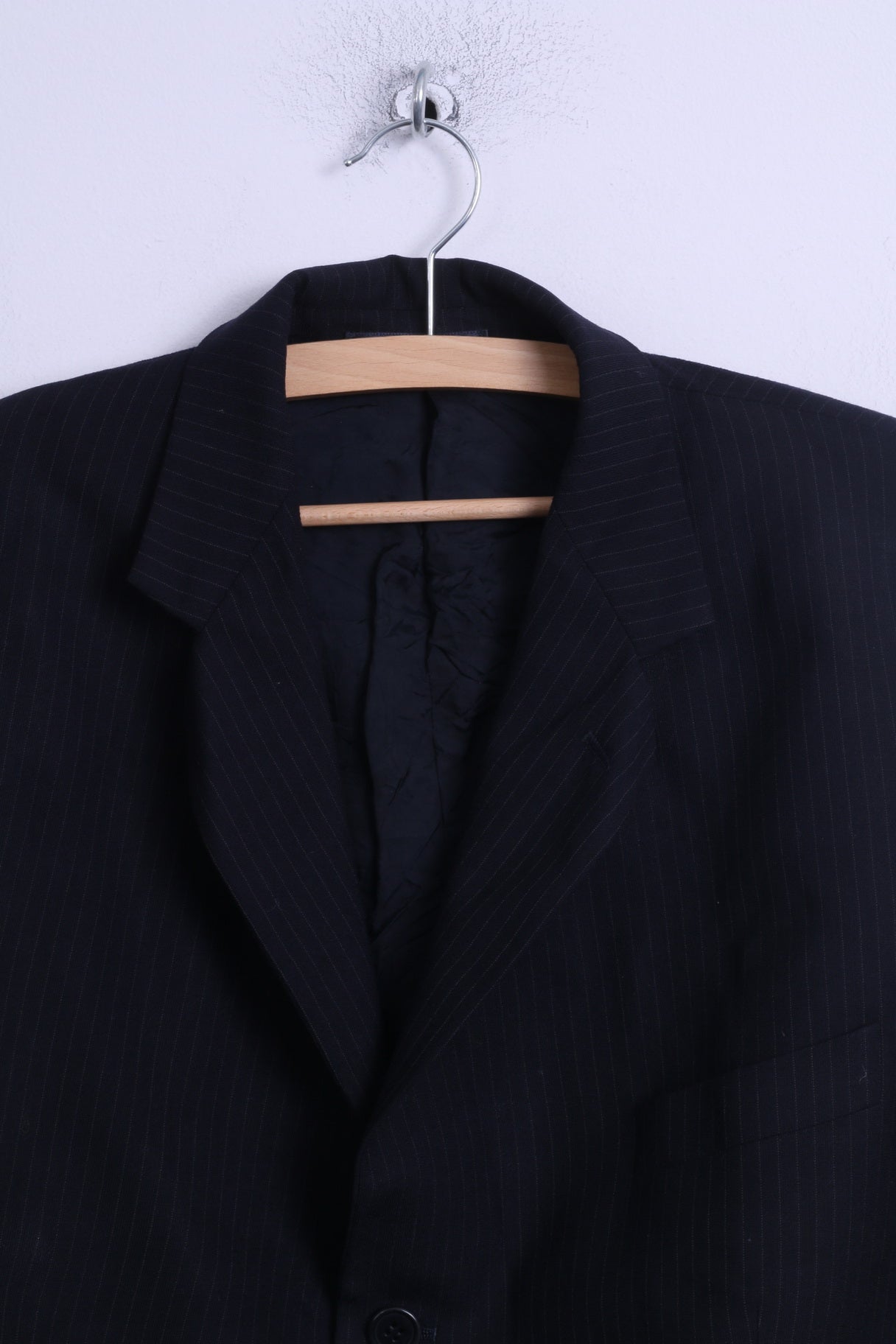 Jaeger By Giovanni Tonella Mens 54 L Jacket Black Wool Striped Top Suit Blazer