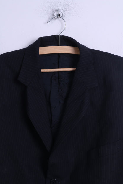 Jaeger By Giovanni Tonella Mens 54 L Jacket Black Wool Striped Top Suit Blazer