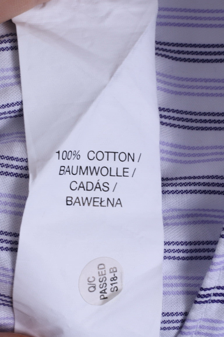 Michael Kors Uomo 16.5 34/36 XL Camicia casual a righe in cotone bianco a maniche lunghe