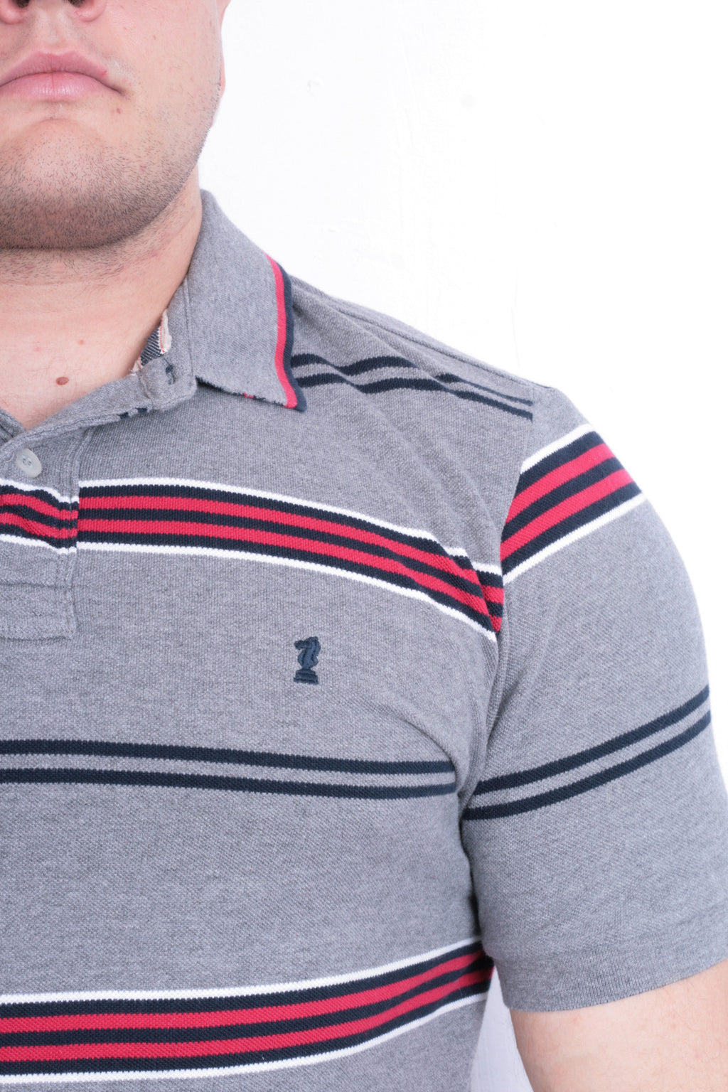 St George  Mens XL Polo Shirt Grey Striped Short Sleeve Cotton Summer - RetrospectClothes