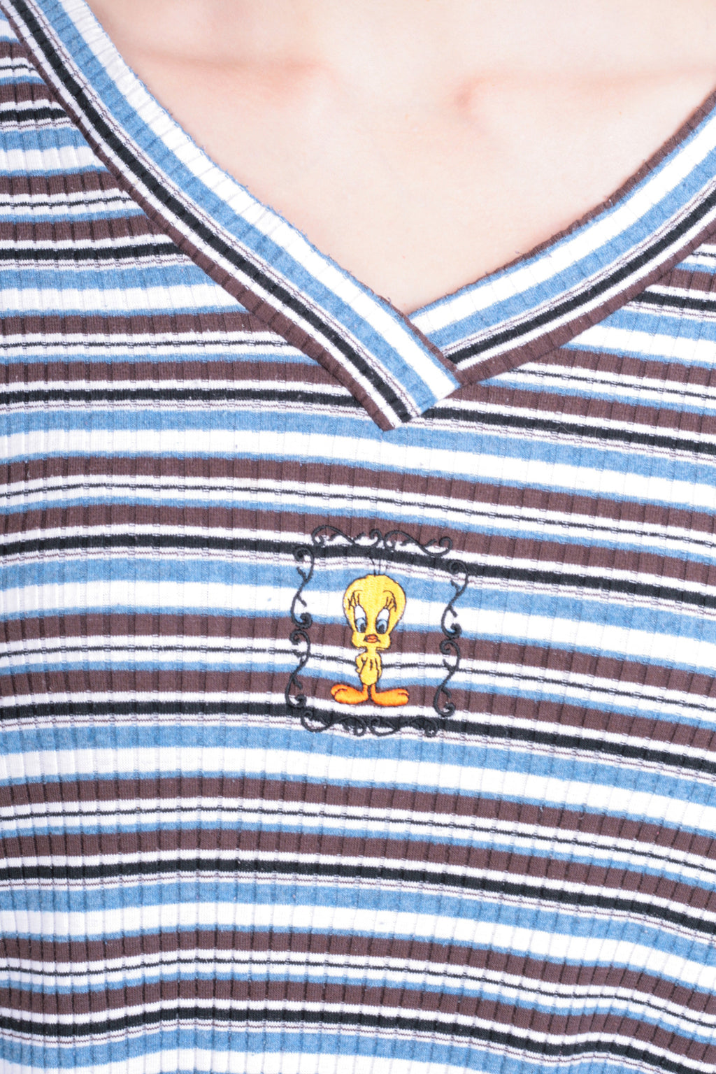 Warner Bros. Women's M Dress Cotton Tweety Striped V Neck - RetrospectClothes