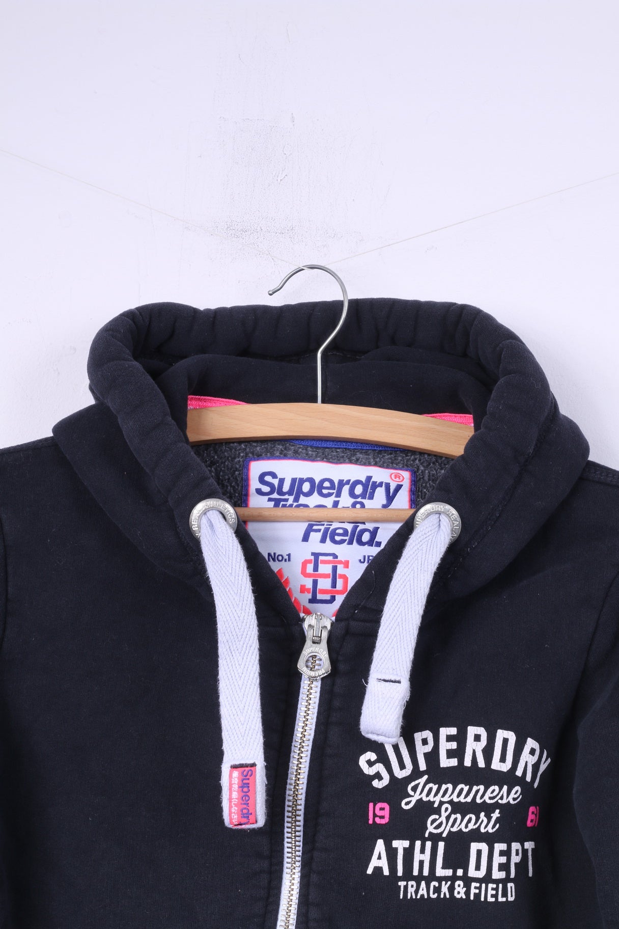 Superdry Femme M Sweatshirt Full Zipper Marine Top Track&amp;Field Coton À Capuche