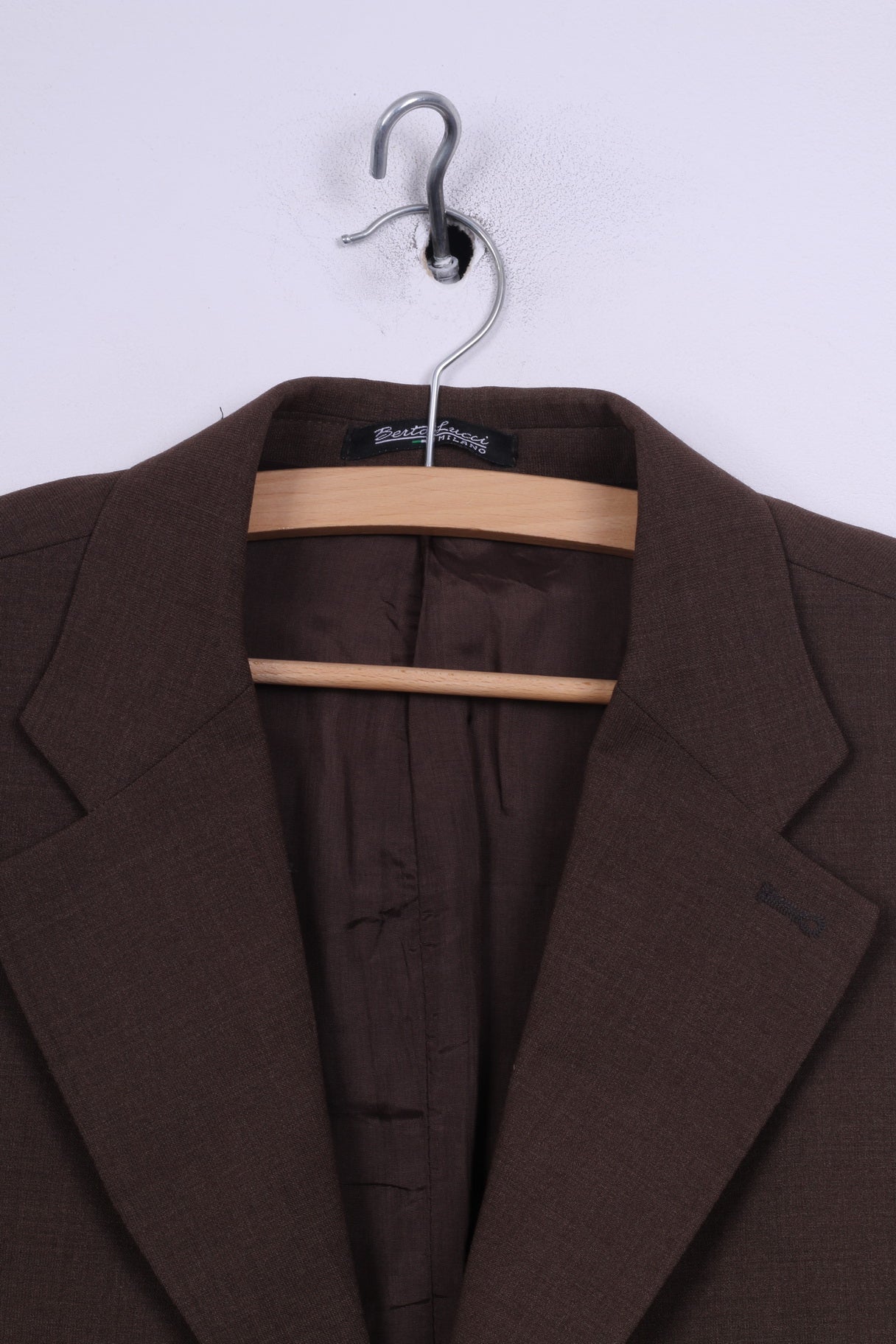 Berto Lucci Milano Mens 48 Blazer Brown Jacket Single Breasted Shoulder Pads Brown