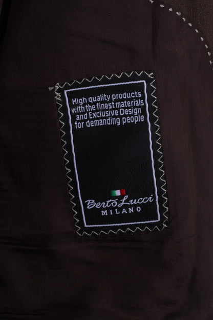 Berto Lucci Milano Mens 48 Blazer Brown Jacket Single Breasted Shoulder Pads Brown