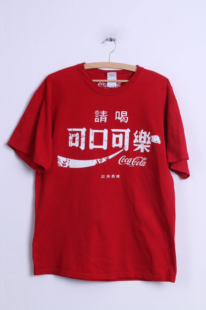 Gildan Mens L T-shirt rossa in cotone girocollo Coca Cola Graphic Coke