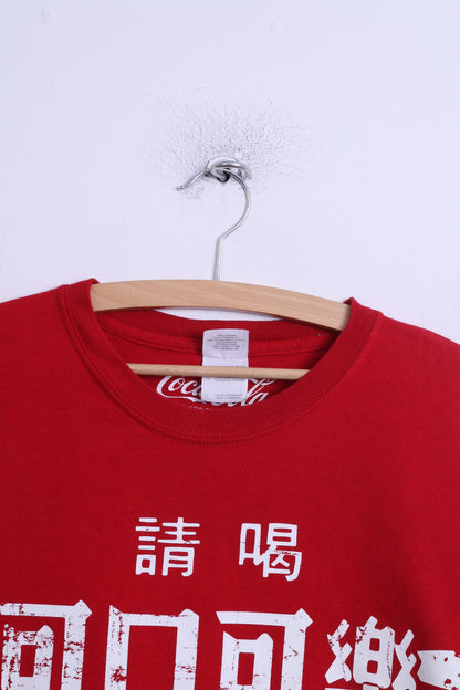 Gildan Mens L T-shirt rossa in cotone girocollo Coca Cola Graphic Coke