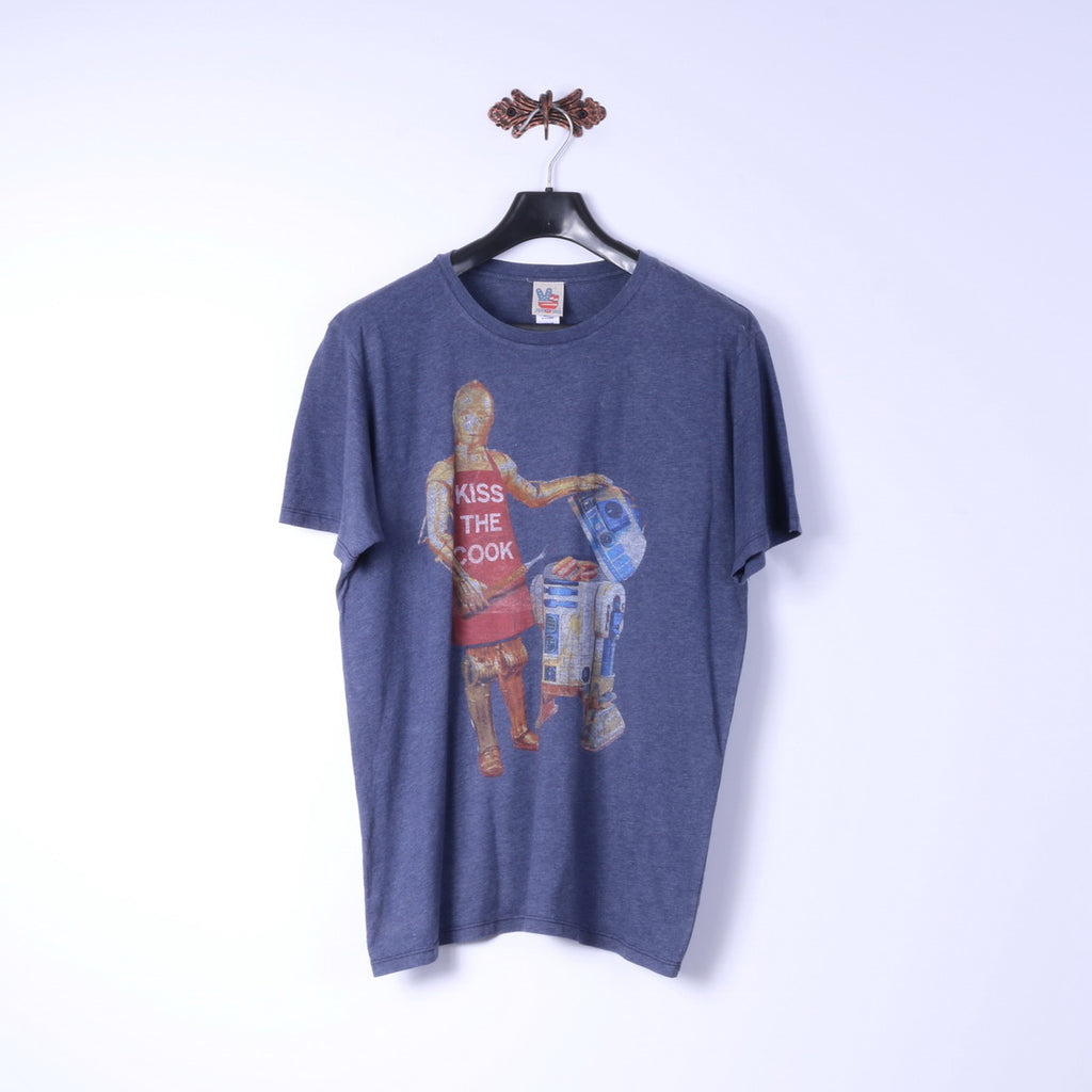 Junk Food Mens L T-Shirt Blue Cotton Graphic Kiss The Cook Classic Tee Top