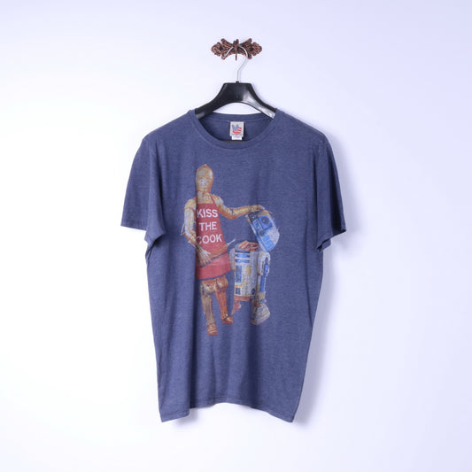 T-shirt da uomo Junk Food L, maglietta classica in cotone blu con grafica Kiss The Cook