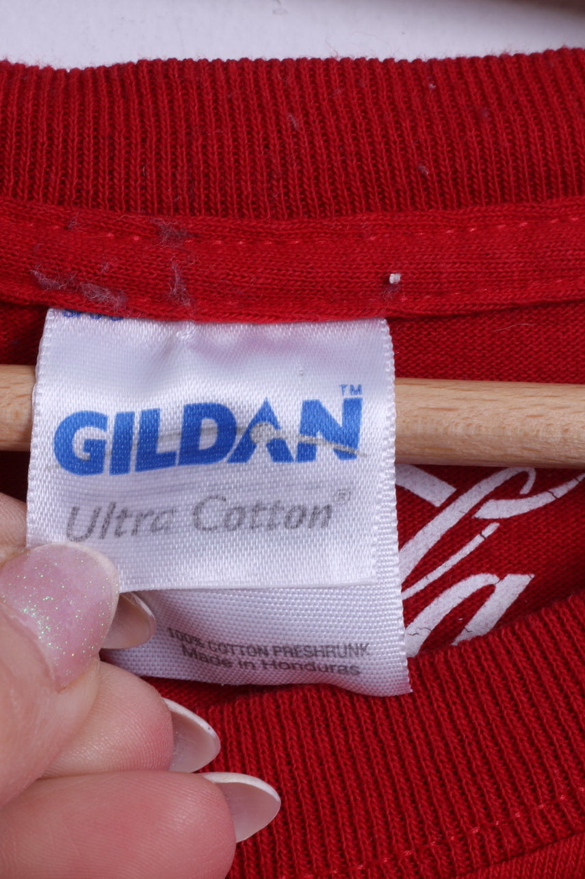 Gildan Mens L T- Shirt Red Cotton Crew Neck Coca Cola Graphic Coke