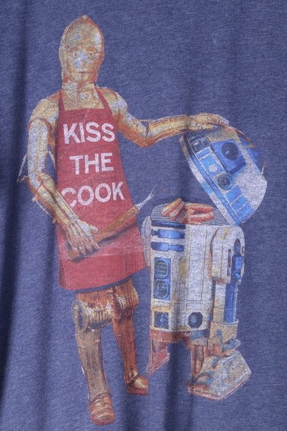 Junk Food Mens L T-Shirt Blue Cotton Graphic Kiss The Cook Classic Tee Top