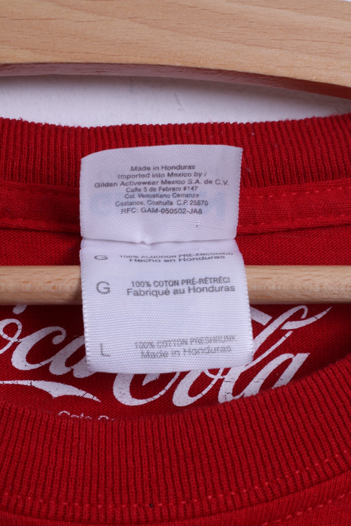 Gildan Mens L T- Shirt Red Cotton Crew Neck Coca Cola Graphic Coke