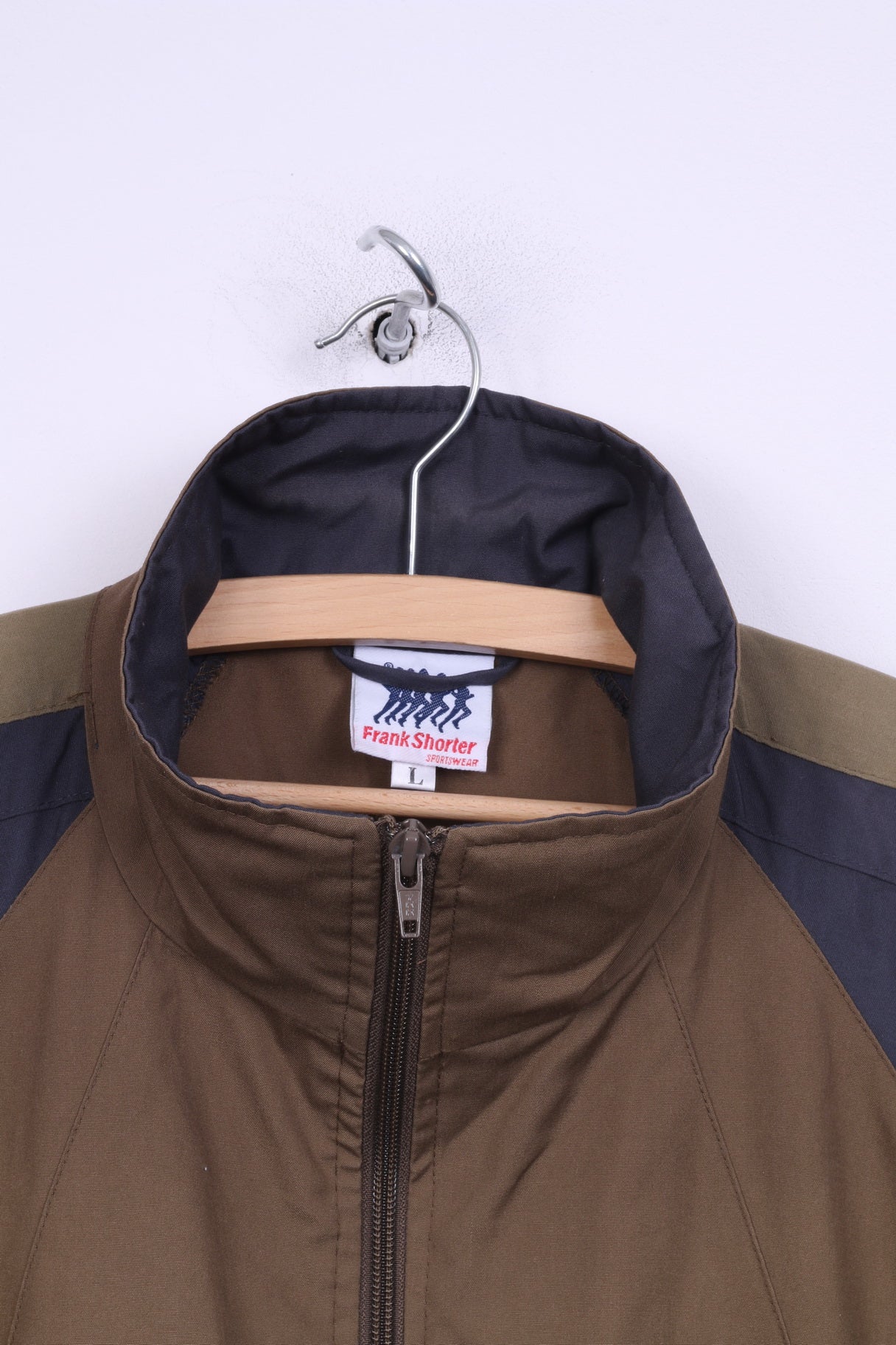 Frank Shorter Mens L Jacket Lightweight Full Zipper Khaki Sportswear Raglan Sleeve Two Pocket