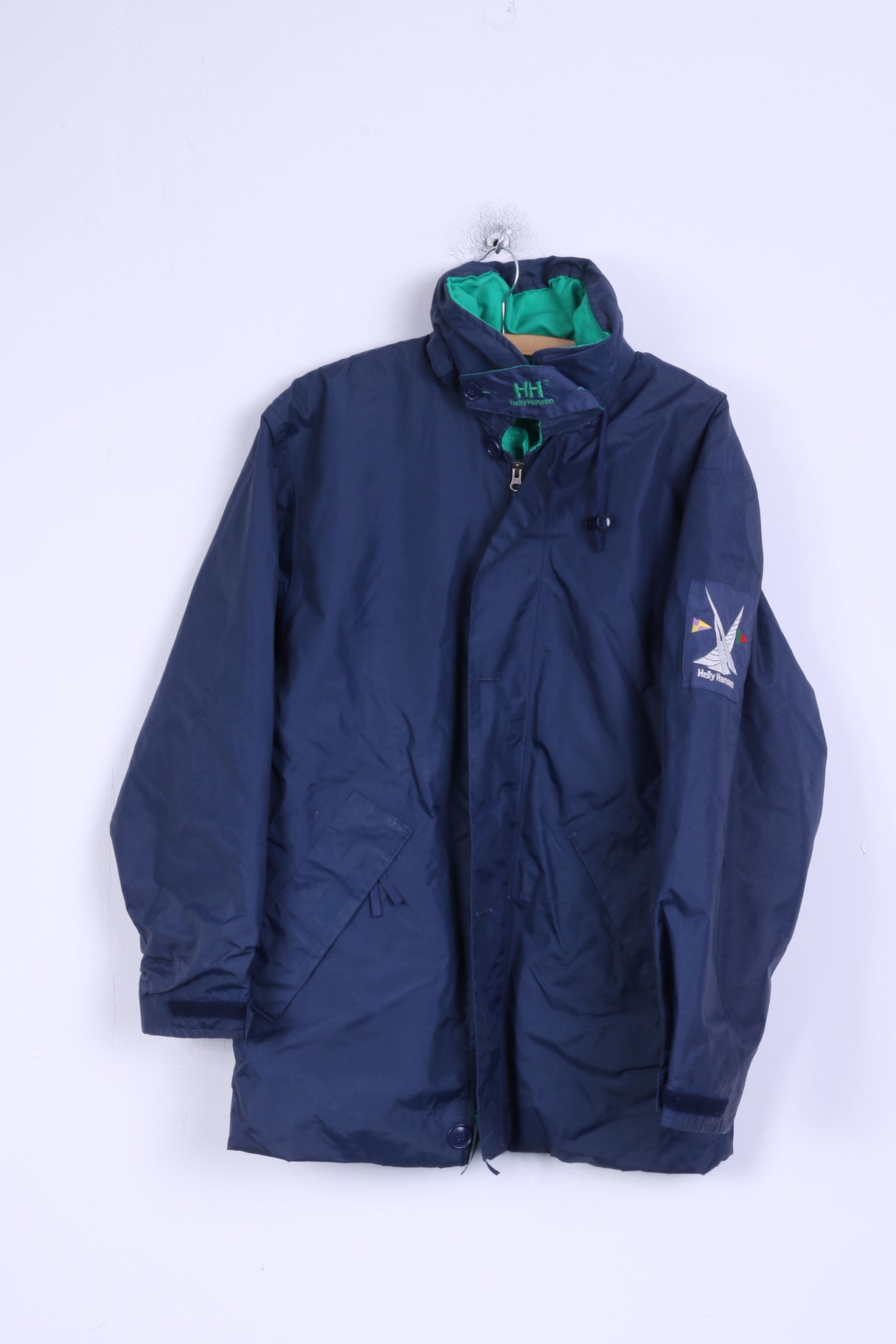 Giacca da uomo Helly Hansen M da vela verde scuro con cappuccio nascosto doppio lato