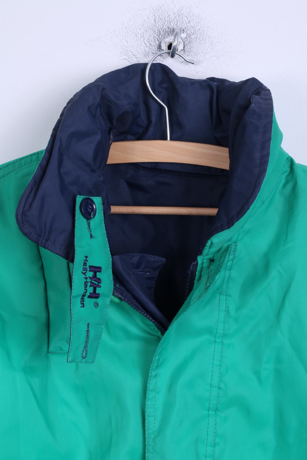 Helly Hansen Mens M Jacket Navy Green Sailing Hidden Hood Double Side