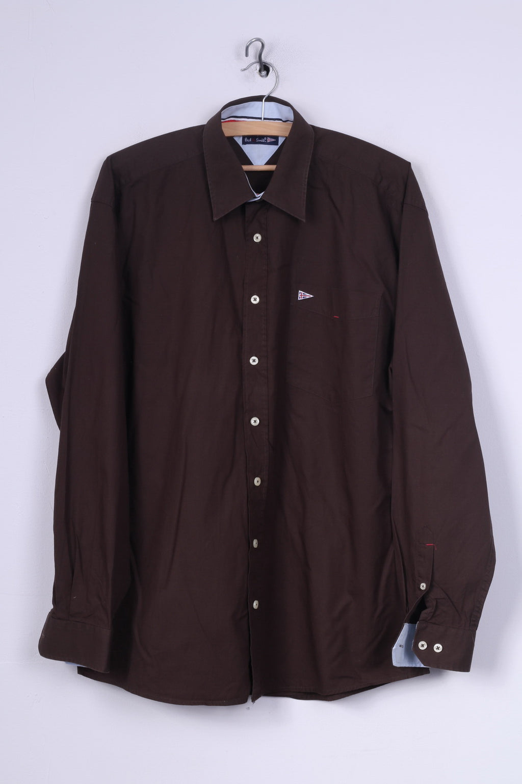 Paul R.Smith Chemise décontractée pour homme M 39/40 en coton marron à manches longues 