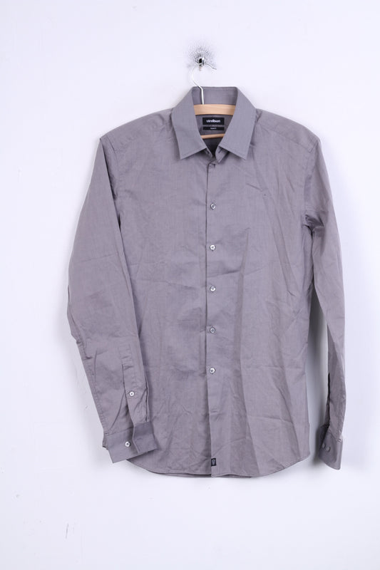 Strellson Mens 38 15 M Casual Shirt Grey Cotton Slim Fit Standard Collar