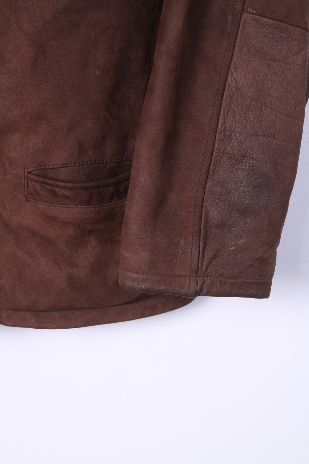 HM Leather System Fashion Styled For Europe Women L Leather Jacket Brown Full Zipper Biker Top