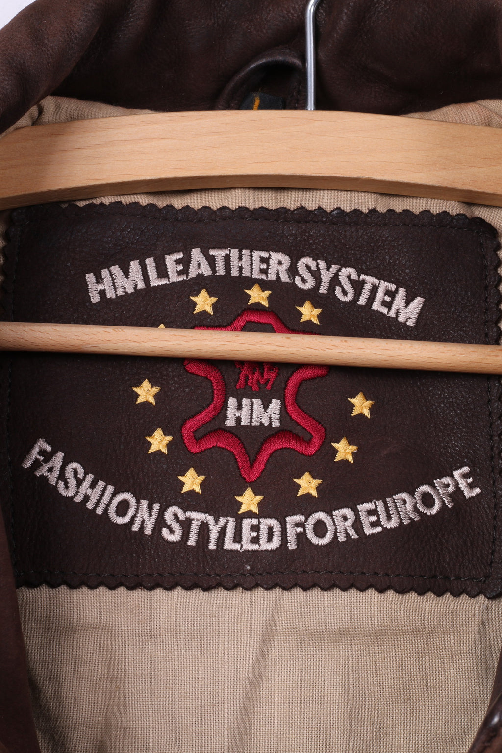 HM Leather System Fashion Styled For Europe Women L Leather Jacket Brown Full Zipper Biker Top